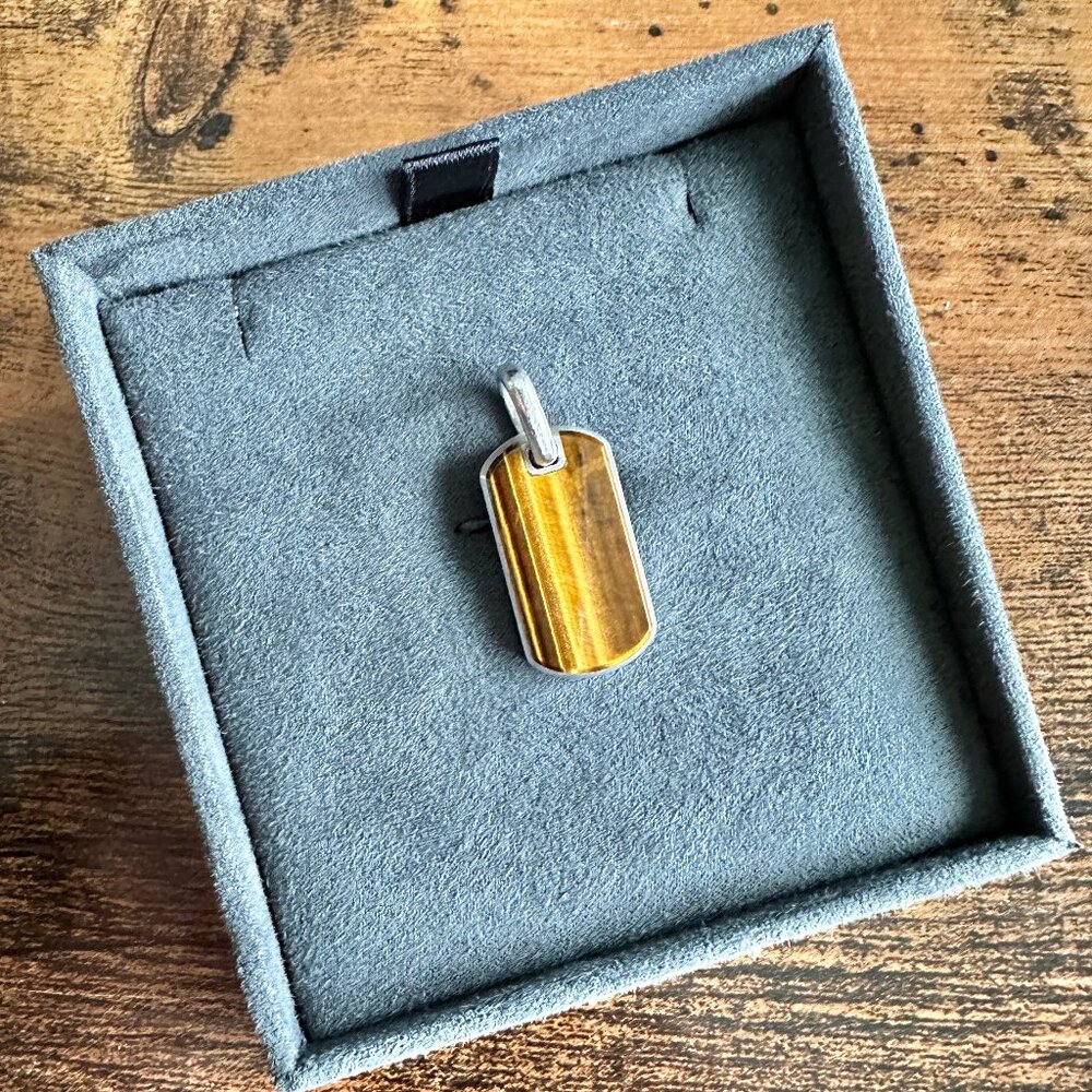 David Yurman Chevron Dog Tag Pendant w/ Tiger's Eye - 27mm